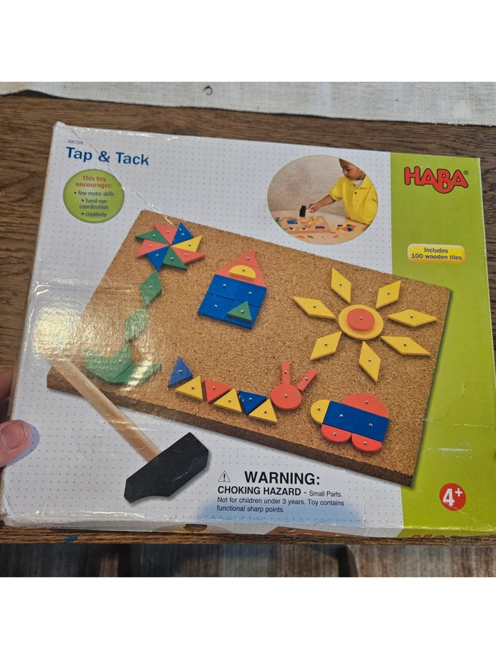 HABA Tap & Tack Wooden Mosaic Hammer & Tack Activity Set 100 Tiles Age 4+